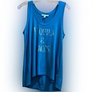 Express Loose Blue/Teal Tequila and Tacos Graphic Tank Size Small